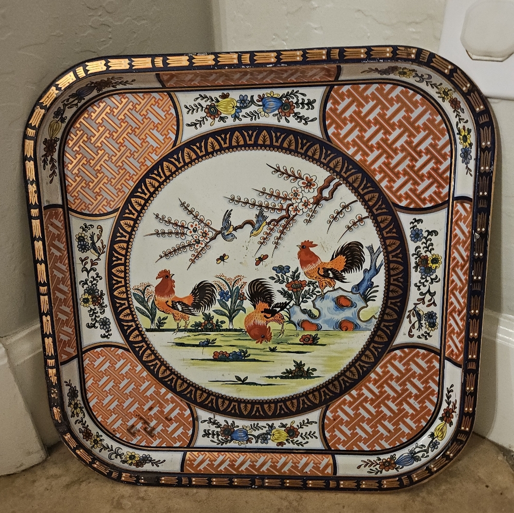 Daher Rooster Square Decorative Tin Tray